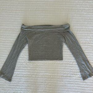 white fox boutique gray off the shoulder long sleeve top